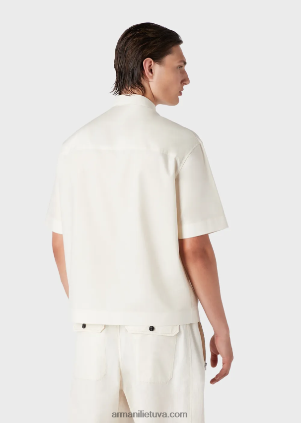 vyrų smėlio spalvos Armani Pima poplin marškiniai trumpomis rankovėmis su kišenėmis 02482X1059