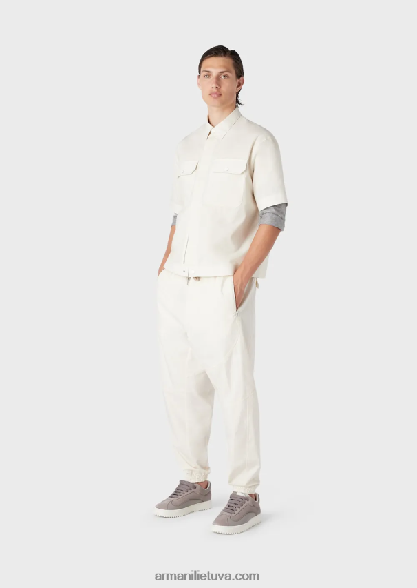 vyrų smėlio spalvos Armani Pima poplin marškiniai trumpomis rankovėmis su kišenėmis 02482X1059