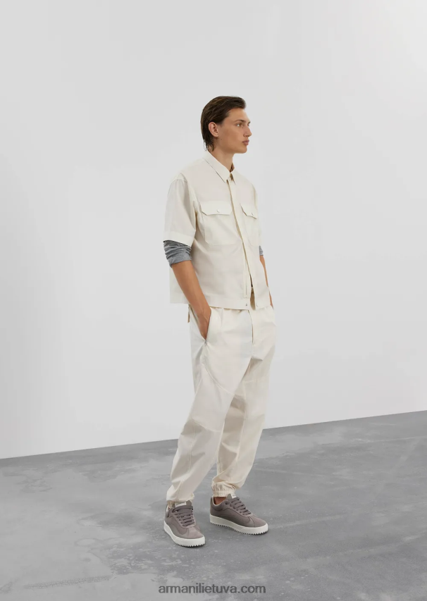 vyrų smėlio spalvos Armani Pima poplin marškiniai trumpomis rankovėmis su kišenėmis 02482X1059