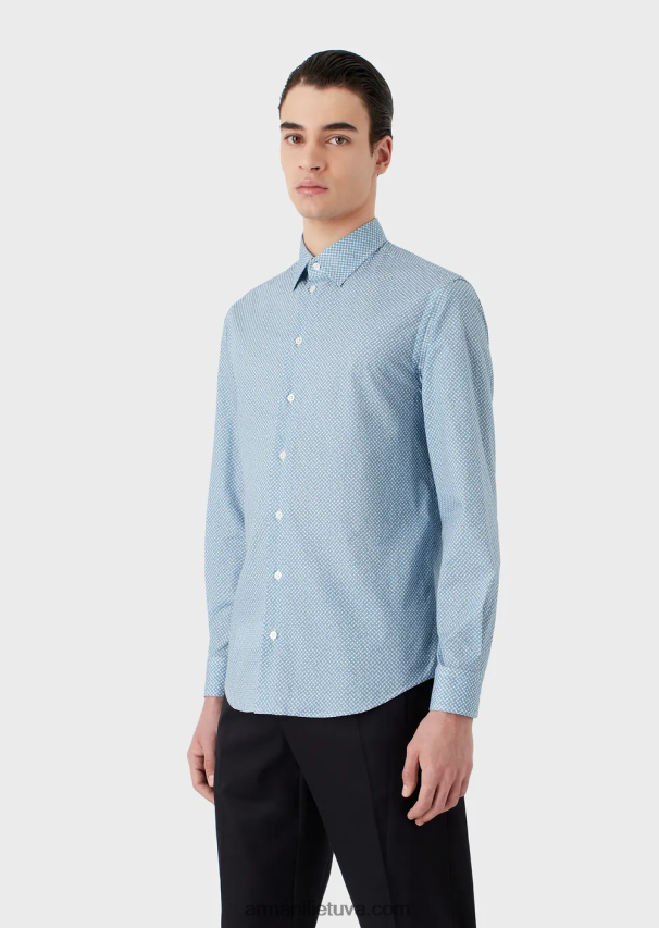 vyrų spausdinti Armani tampri medvilniniai marškinėliai su op art mikro raštu 02482X1134