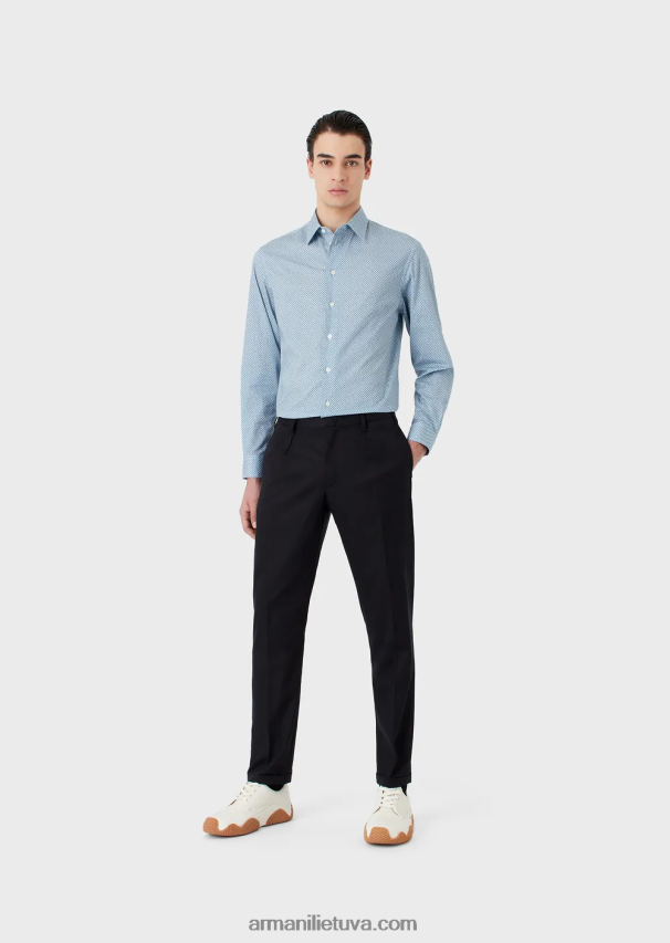 vyrų spausdinti Armani tampri medvilniniai marškinėliai su op art mikro raštu 02482X1134