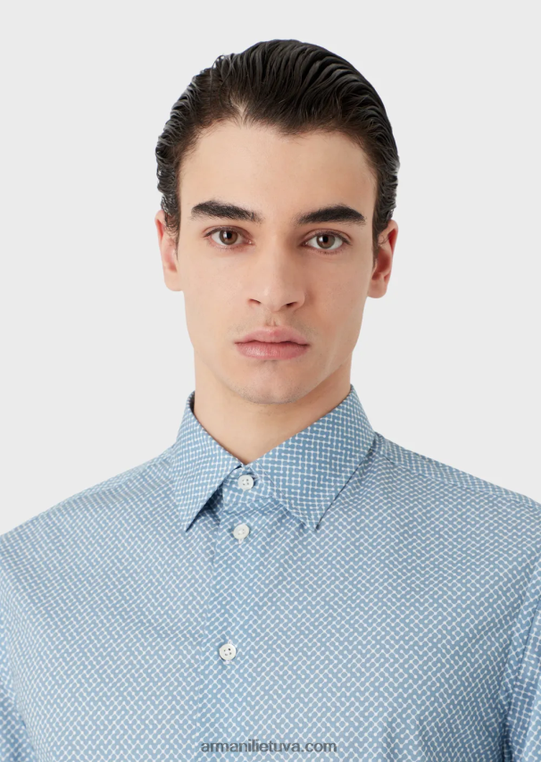 vyrų spausdinti Armani tampri medvilniniai marškinėliai su op art mikro raštu 02482X1134