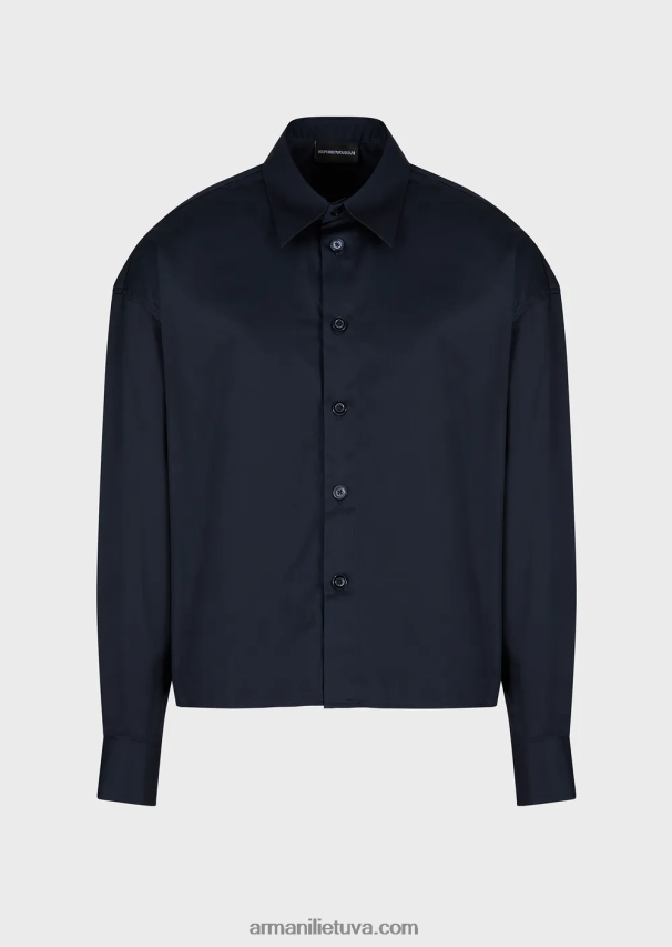 vyrų tamsiai mėlyna Armani Asimetriški marškiniai iš lengvo medvilninio atlaso 02482X1110