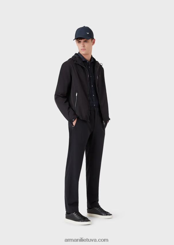 vyrų tamsiai mėlyna Armani džinsiniai marškiniai su kišene ir mikro erelio lopinėliu 02482X1106