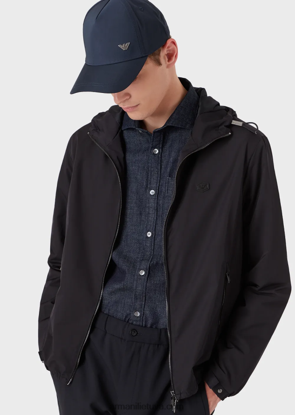 vyrų tamsiai mėlyna Armani džinsiniai marškiniai su kišene ir mikro erelio lopinėliu 02482X1106