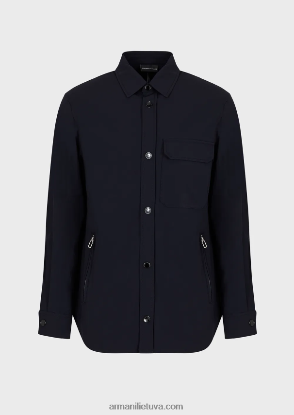 vyrų tamsiai mėlyna Armani dvipusiai tamprūs techniniai nailoniniai marškinėliai su kišenėmis 02482X1095