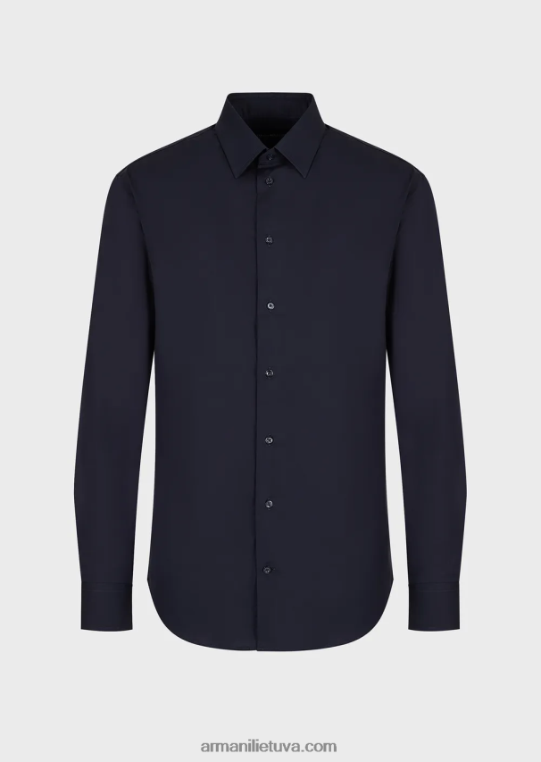 vyrų tamsiai mėlyna Armani modernaus kirpimo tamprūs marškinėliai su standžia apykakle 02482X1126