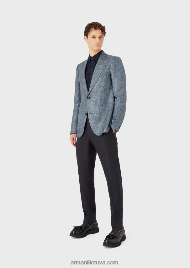 vyrų tamsiai mėlyna Armani modernaus kirpimo tamprūs marškinėliai su standžia apykakle 02482X1126