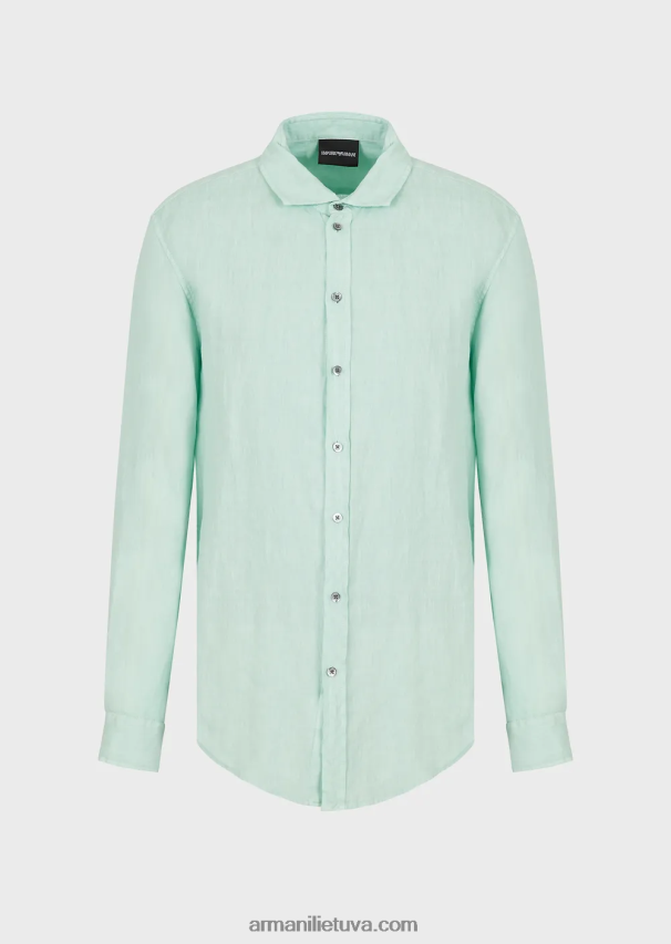 vyrų vandens Armani drabužiais dažyti lininiai marškiniai su prancūziška apykakle 02482X1080