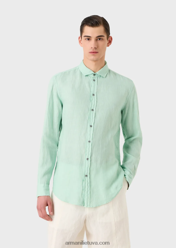 vyrų vandens Armani drabužiais dažyti lininiai marškiniai su prancūziška apykakle 02482X1080