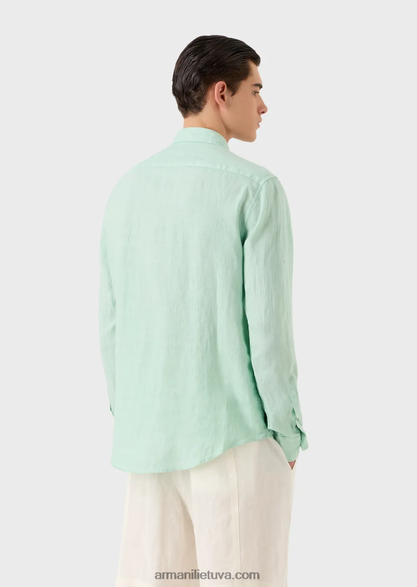 vyrų vandens Armani drabužiais dažyti lininiai marškiniai su prancūziška apykakle 02482X1080