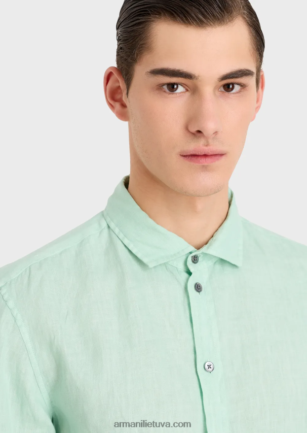 vyrų vandens Armani drabužiais dažyti lininiai marškiniai su prancūziška apykakle 02482X1080