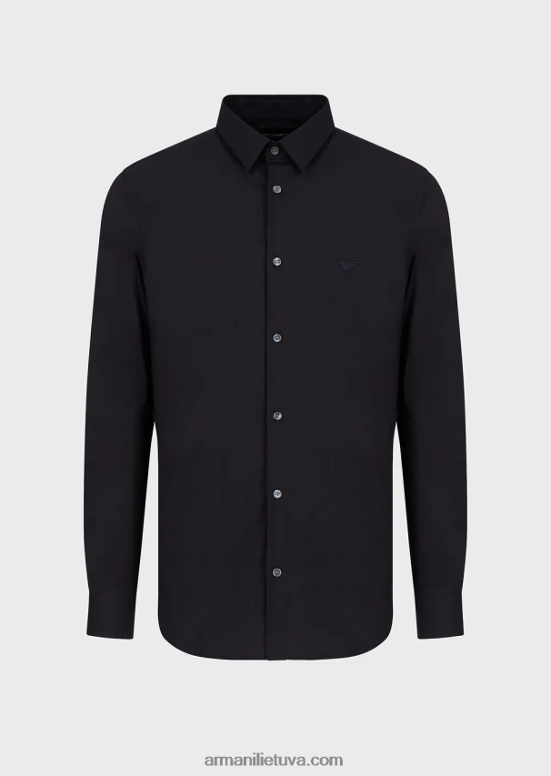 vyrų vidurnakčio mėlyna Armani tamprūs nailono mišinio marškiniai su išsiuvinėtu ereliu 02482X1103