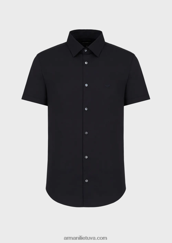 vyrų vidurnakčio mėlyna Armani trumpomis rankovėmis elastingi nailono mišinio marškiniai 02482X1122