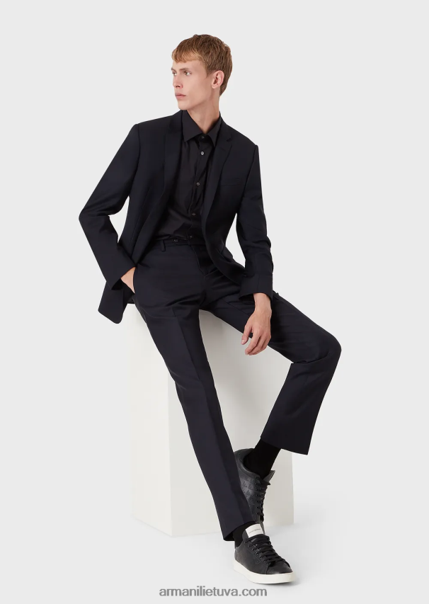 vyrų vidurnakčio mėlyna Armani trumpomis rankovėmis elastingi nailono mišinio marškiniai 02482X1122