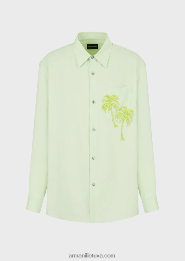 vyrų šviesiai žalia Armani Lygios apdailos modaliniai marškiniai su palmės lopinėliu 02482X1089
