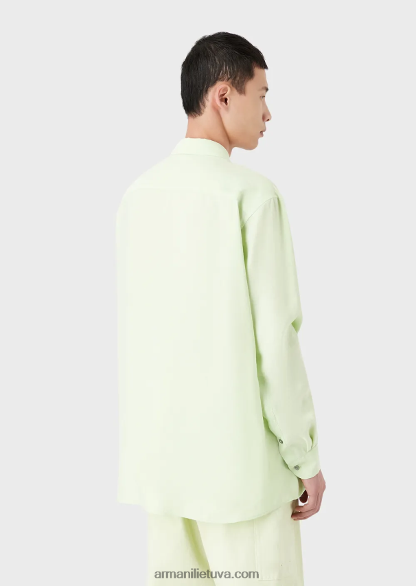 vyrų šviesiai žalia Armani Lygios apdailos modaliniai marškiniai su palmės lopinėliu 02482X1089