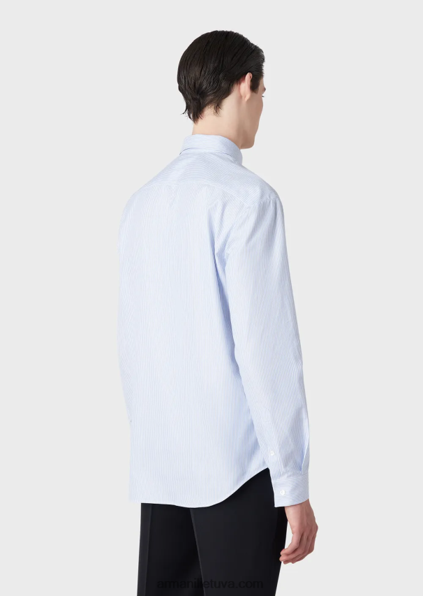 vyrų žydros spalvos Armani Oksfordo medvilniniai marškiniai su je te dirai je t\'aime siuvinėjimais 02482X1072