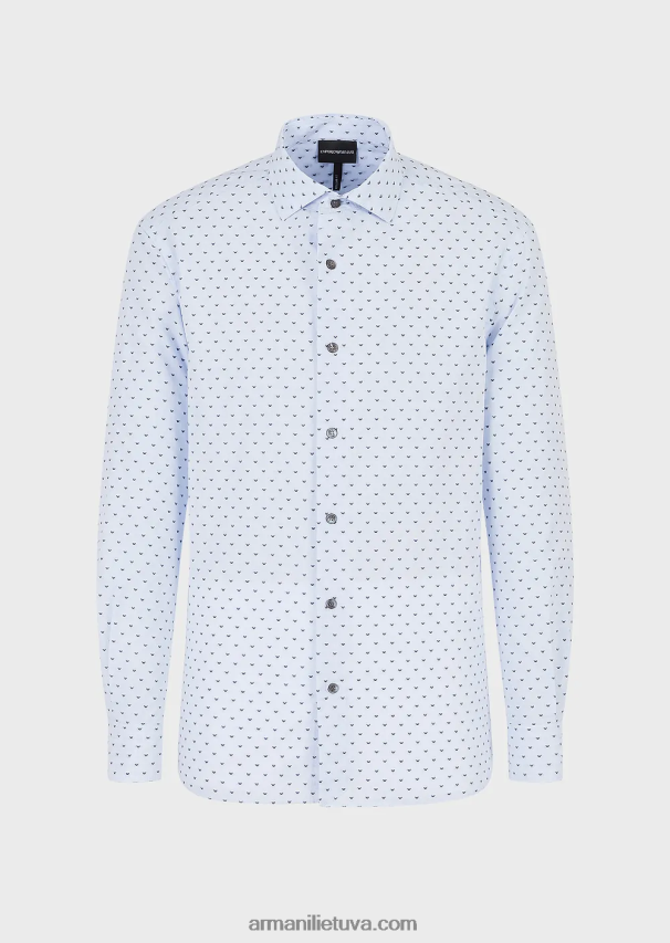 vyrų žydros spalvos Armani fil coupe medvilniniai marškiniai su žakardo mikro ereliu 02482X1070