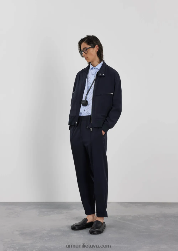 vyrų žydros spalvos Armani fil coupe medvilniniai marškiniai su žakardo mikro ereliu 02482X1070