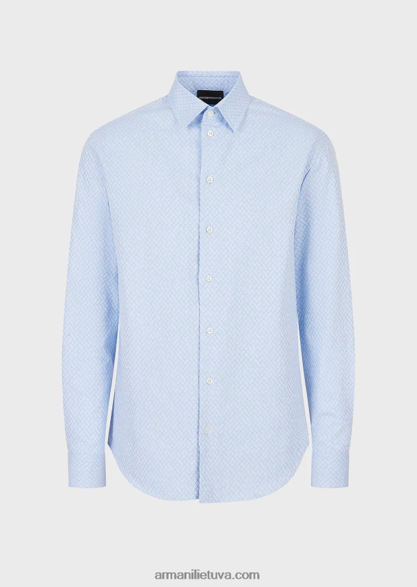 vyrų žydros spalvos Armani geometriniai žakardo marškiniai 02482X1146