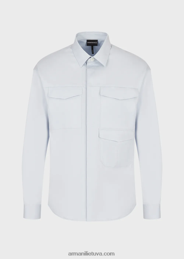 vyrų žydros spalvos Armani lengvi liocelio mišinio satino marškiniai su kišenėmis 02482X1073