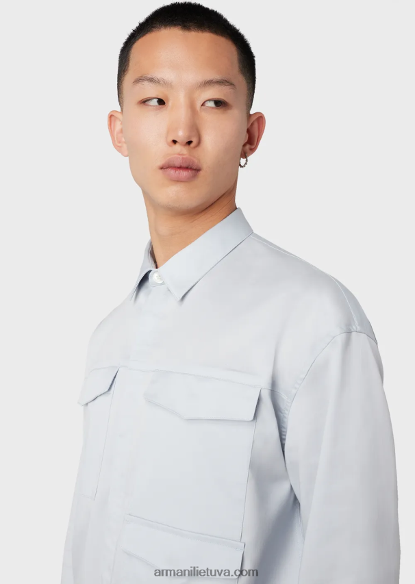 vyrų žydros spalvos Armani lengvi liocelio mišinio satino marškiniai su kišenėmis 02482X1073