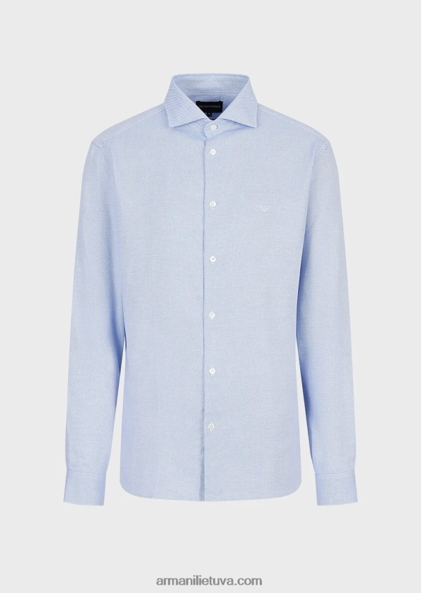 vyrų žydros spalvos Armani medvilniniai marškinėliai mikro raštais 02482X1066