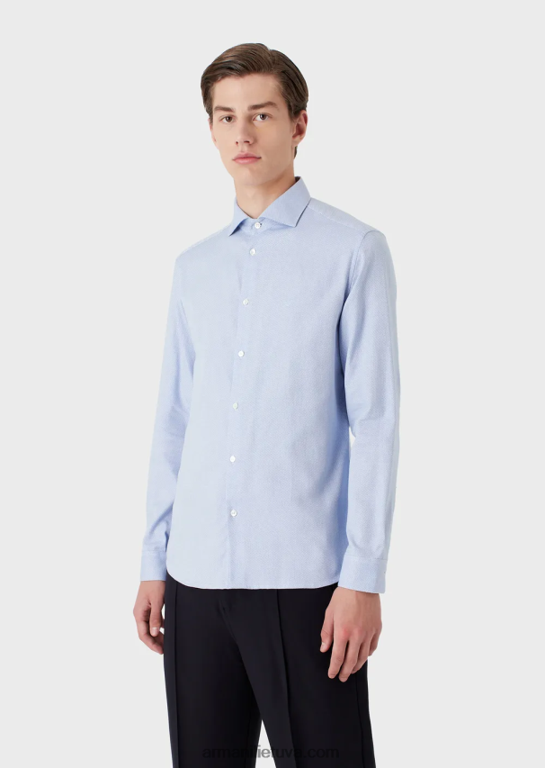 vyrų žydros spalvos Armani medvilniniai marškinėliai mikro raštais 02482X1066