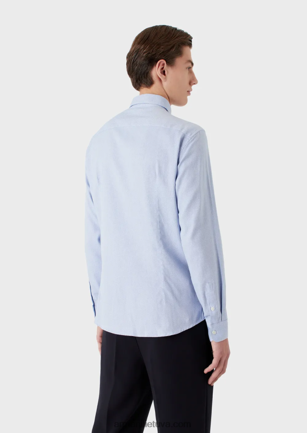 vyrų žydros spalvos Armani medvilniniai marškinėliai mikro raštais 02482X1066