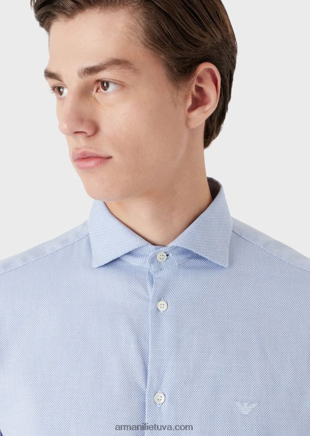 vyrų žydros spalvos Armani medvilniniai marškinėliai mikro raštais 02482X1066