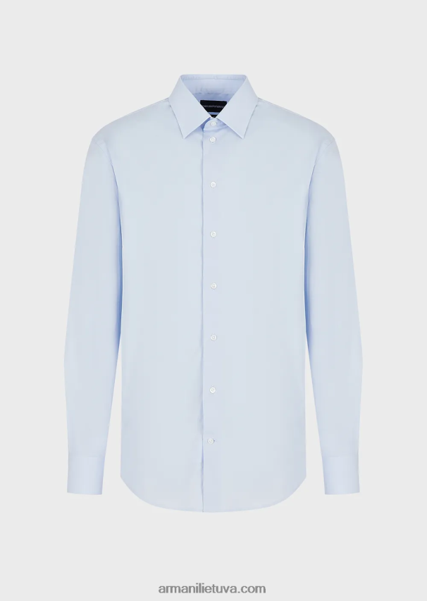 vyrų žydros spalvos Armani modernaus kirpimo tamprūs marškinėliai su standžia apykakle 02482X1128