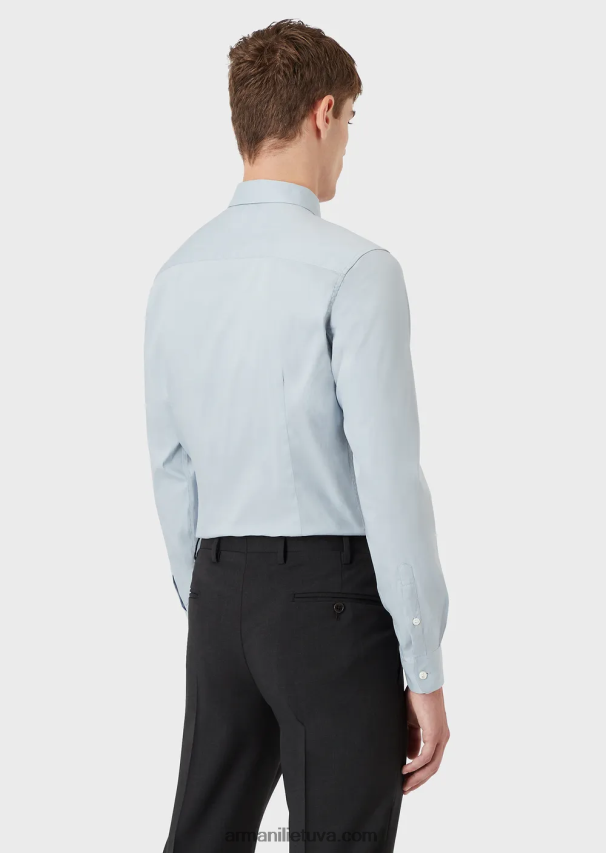 vyrų žydros spalvos Armani tamprūs nailono mišinio marškiniai su išsiuvinėtu ereliu 02482X1101