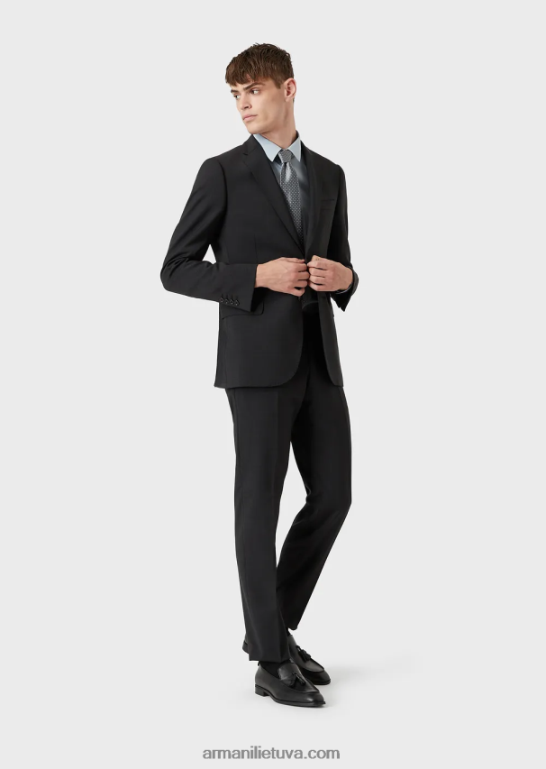 vyrų žydros spalvos Armani tamprūs nailono mišinio marškiniai su išsiuvinėtu ereliu 02482X1101