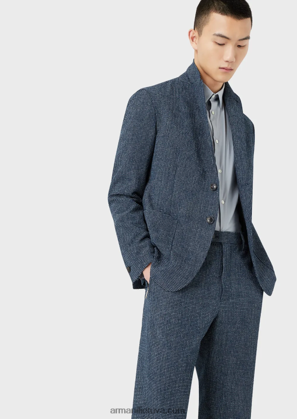 vyrų žydros spalvos Armani tamprūs nailono mišinio marškiniai su išsiuvinėtu ereliu 02482X1101