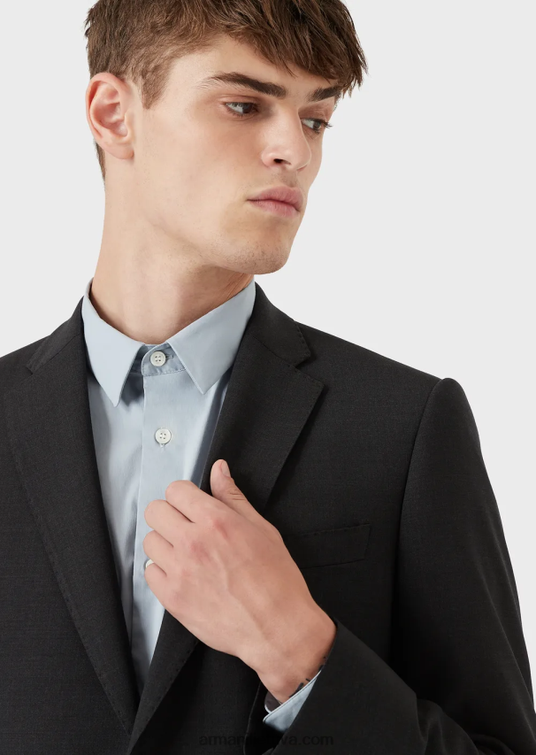 vyrų žydros spalvos Armani tamprūs nailono mišinio marškiniai su išsiuvinėtu ereliu 02482X1101