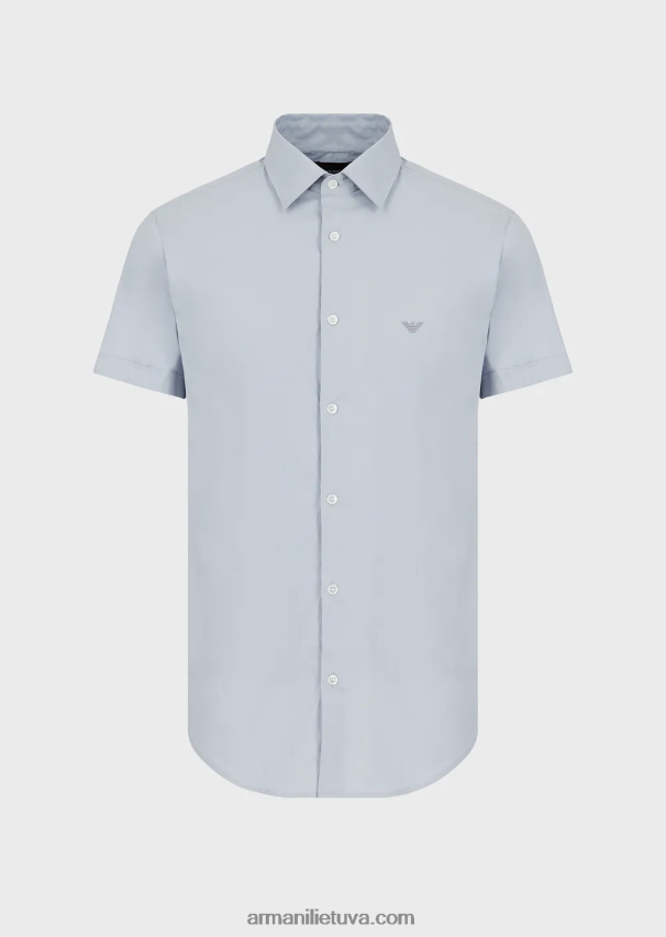 vyrų žydros spalvos Armani trumpomis rankovėmis elastingi nailono mišinio marškiniai 02482X1119