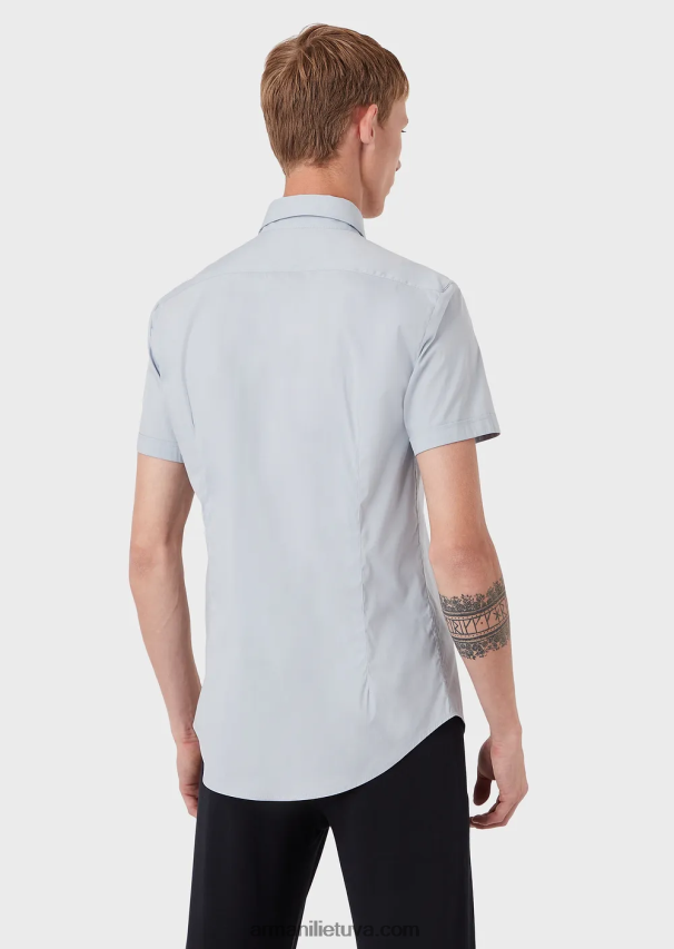 vyrų žydros spalvos Armani trumpomis rankovėmis elastingi nailono mišinio marškiniai 02482X1119