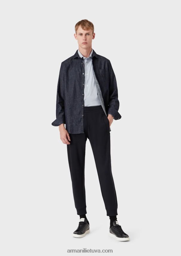 vyrų žydros spalvos Armani trumpomis rankovėmis elastingi nailono mišinio marškiniai 02482X1119