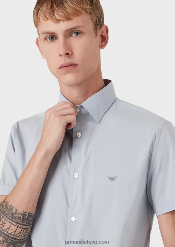 vyrų žydros spalvos Armani trumpomis rankovėmis elastingi nailono mišinio marškiniai 02482X1119