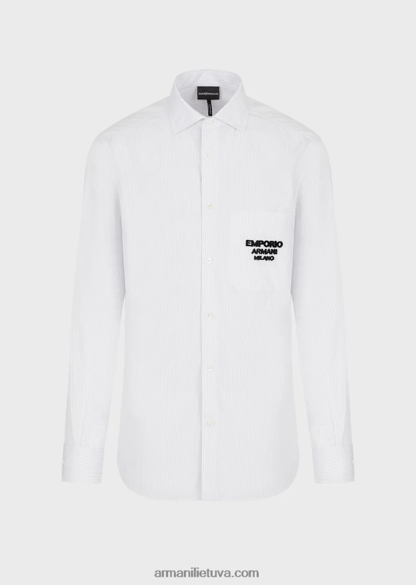 vyrų žydros spalvosmarškiniai su emporio armani milano logotipu iš reljefinio audinio kišenėje 02482X1071