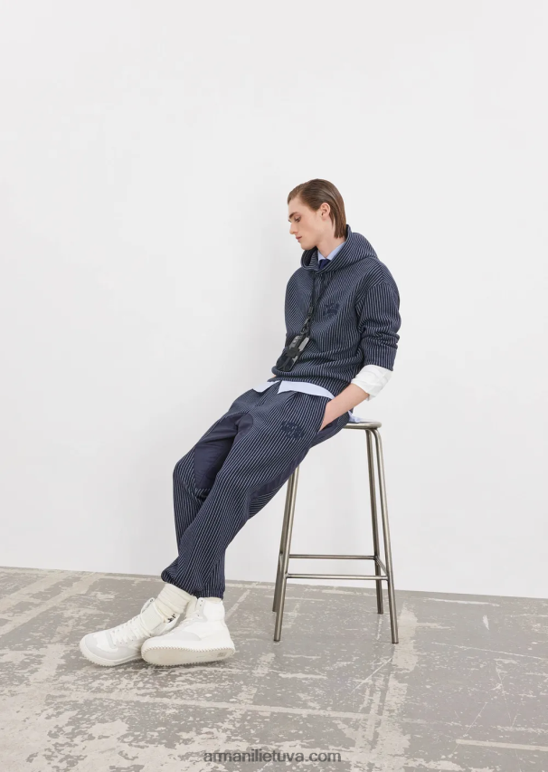 vyrųArmani Dryžuoto trikotažo megztinis su gobtuvu 02482X1425