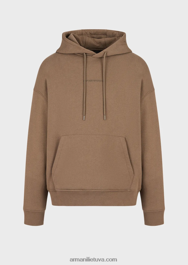 vyrų balandis pilkas Armani sunkaus džersio megztinis su gobtuvu su ryškiu guminiu logotipu 02482X1420