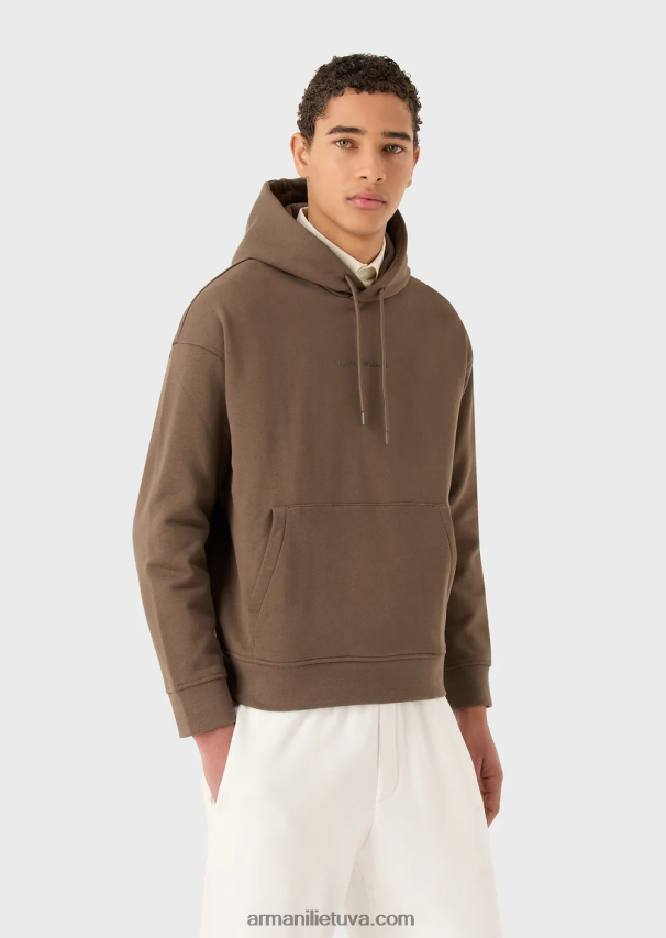 vyrų balandis pilkas Armani sunkaus džersio megztinis su gobtuvu su ryškiu guminiu logotipu 02482X1420