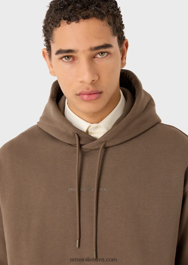 vyrų balandis pilkas Armani sunkaus džersio megztinis su gobtuvu su ryškiu guminiu logotipu 02482X1420