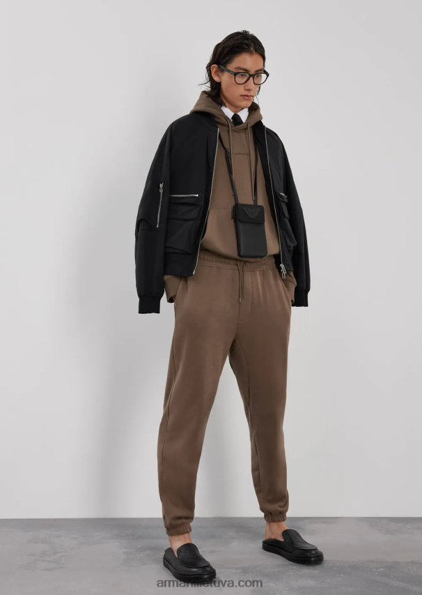 vyrų balandis pilkas Armani sunkaus džersio megztinis su gobtuvu su ryškiu guminiu logotipu 02482X1420