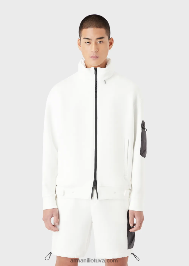 vyrų baltas Armani Kelionių reikmenys, dvigubo megztinio megztinis su pilnu užtrauktuku 02482X1379