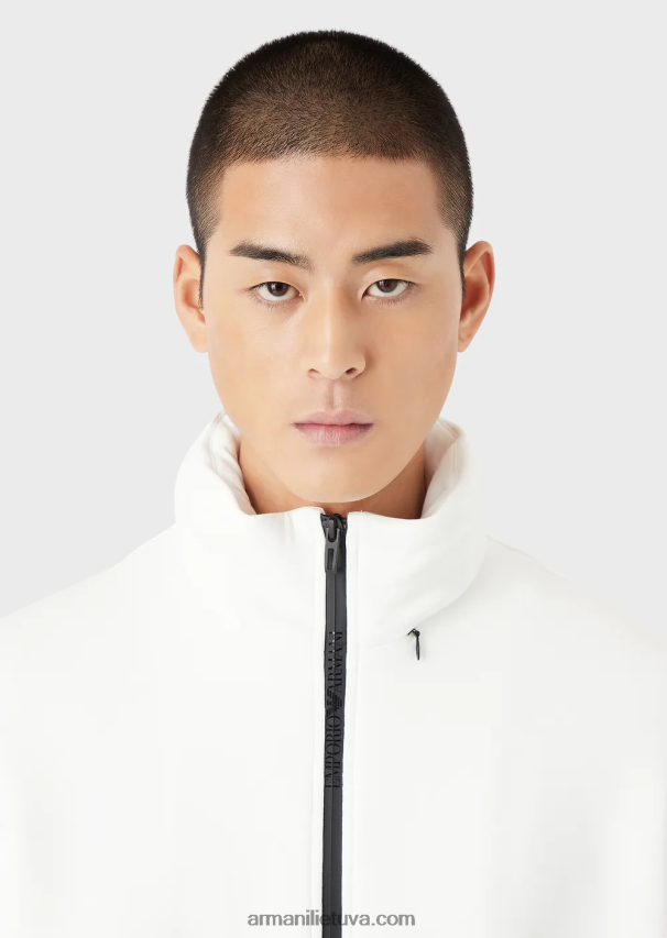 vyrų baltas Armani Kelionių reikmenys, dvigubo megztinio megztinis su pilnu užtrauktuku 02482X1379