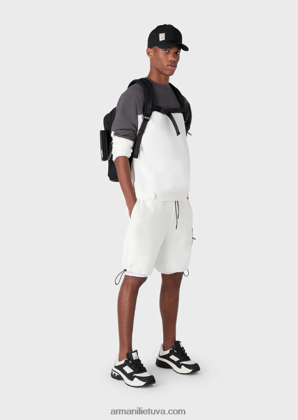 vyrų baltas Armani Travel essentials dviejų atspalvių megztinis iš dvigubo trikotažo 02482X1382