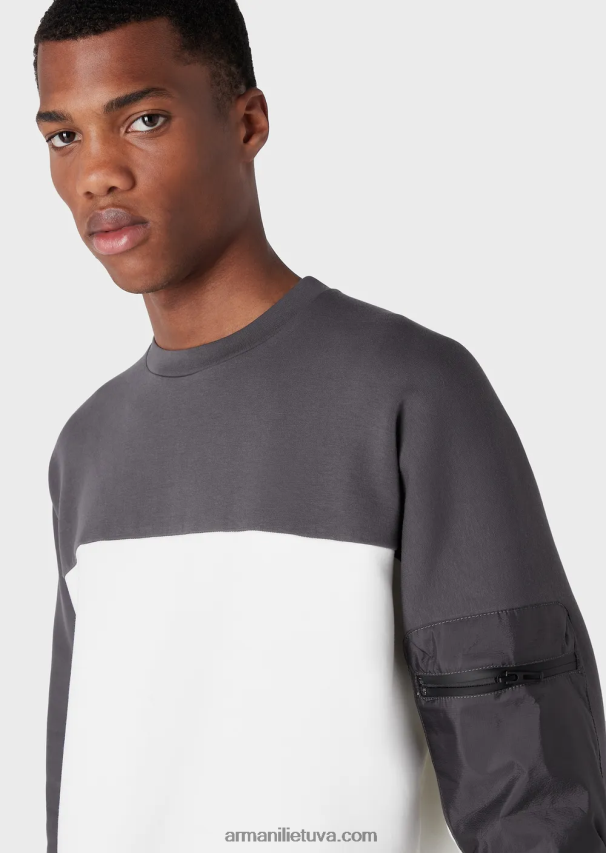 vyrų baltas Armani Travel essentials dviejų atspalvių megztinis iš dvigubo trikotažo 02482X1382